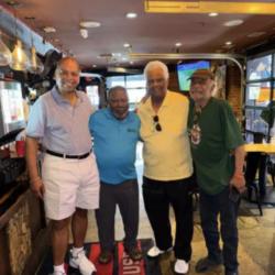 Ronny Lancaster, WG’75, Eugene Aaron, WG’73, Merritt Brown, WG’74 and Campbell Johnson WG’73 art a lunch in Washington, DC.